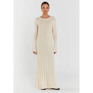 DISSH Cream Ribbed Long Sleeve Maxi Dress